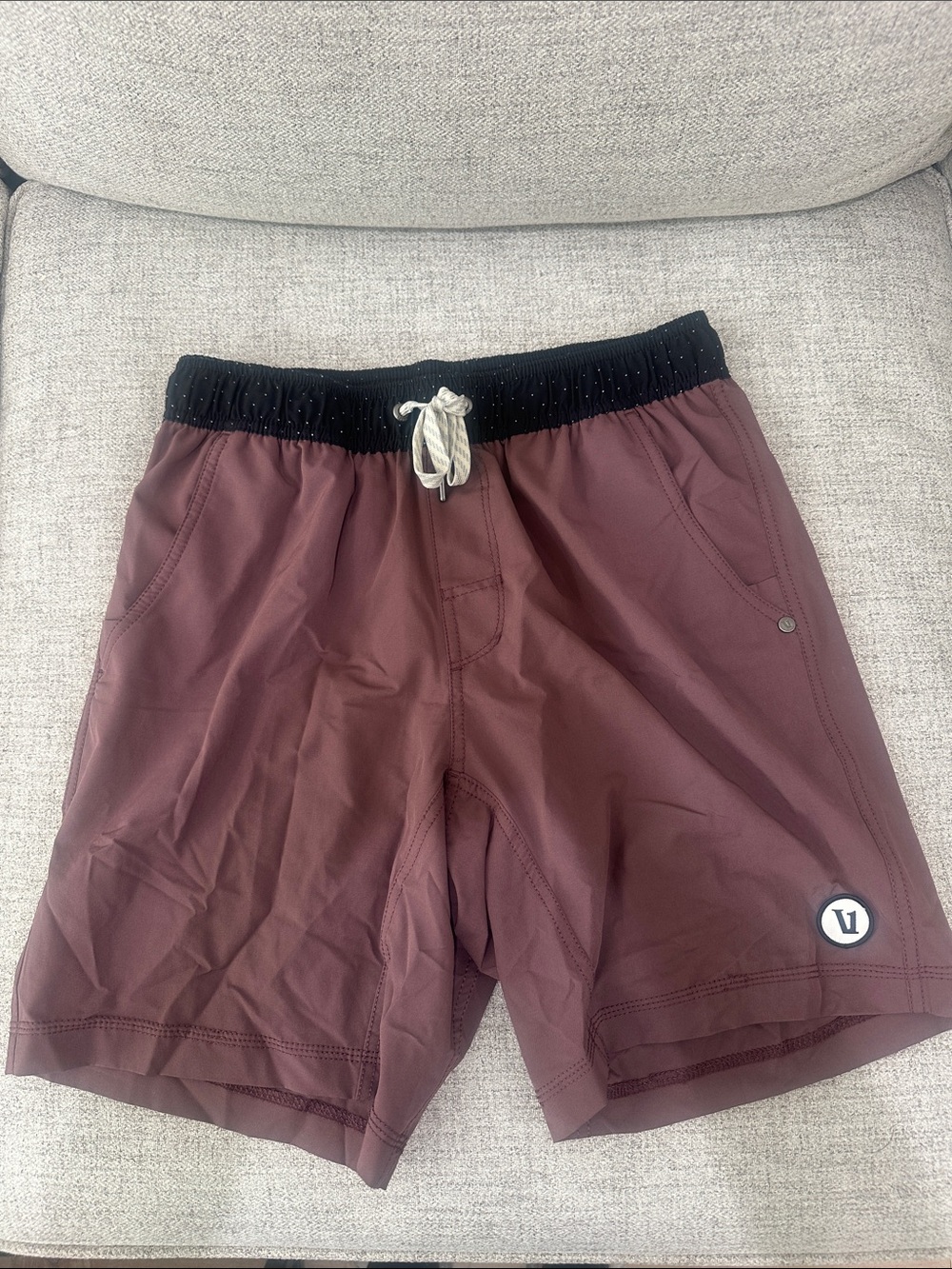 Vuori Men's Maroon Athletic Shorts with Black Waistband